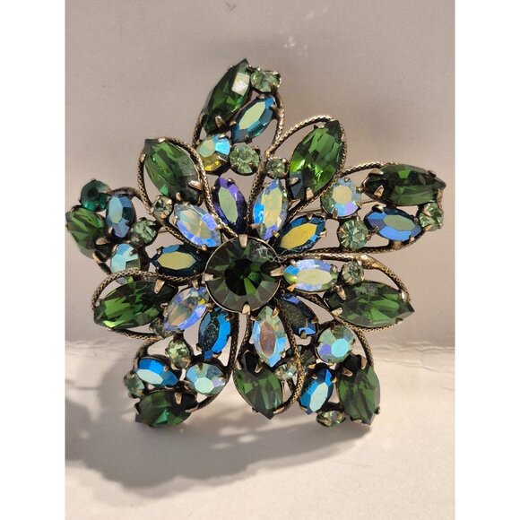 Large Emerald Green Signed Regency Brooch Uranium Glow - Picture 6 of 16